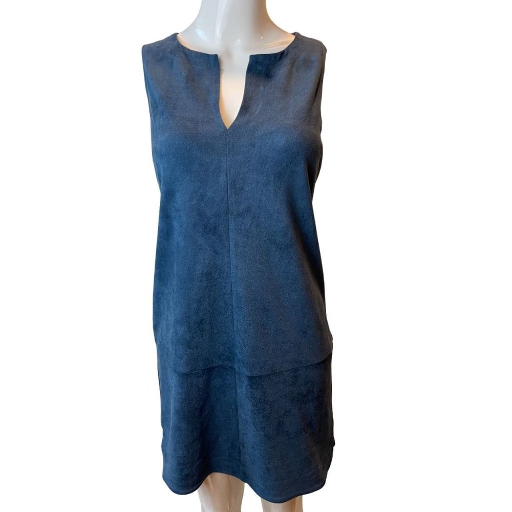 Boston Proper Womens Suede Shift Dress Split V Neck Sleeveless Blue Size 2